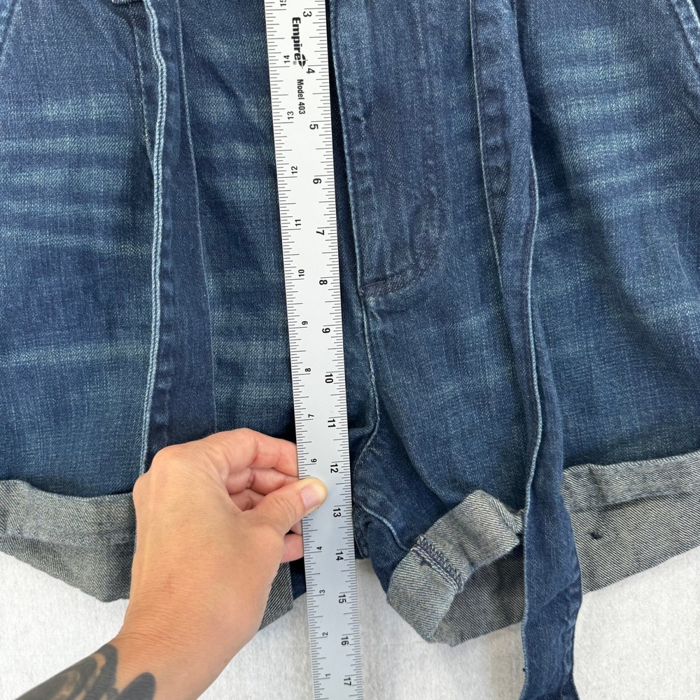 Express Women Size 6 High Rise Dark Wash Paperbag Waist Denim Shortie Shorts - Picture 7 of 7
